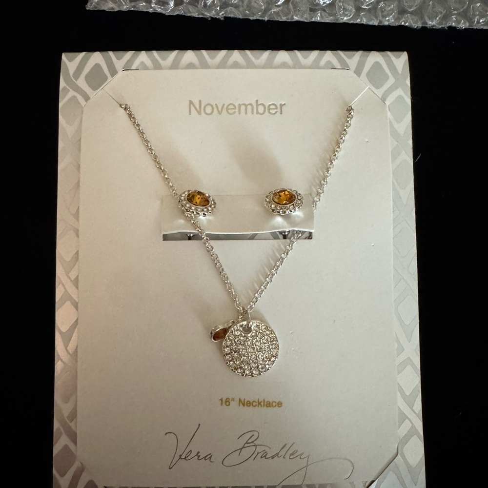 Vera Bradley Silver Necklace And Earring Set